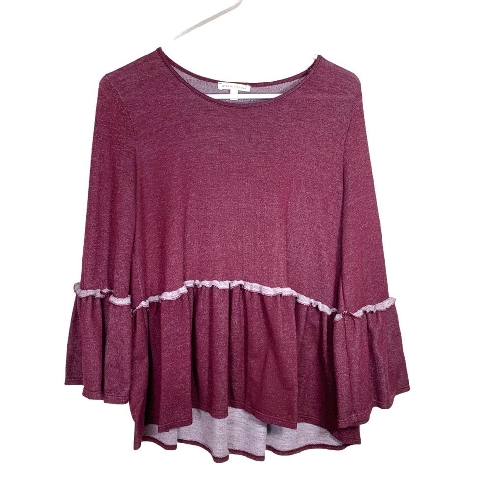 Stevie Hender Peplum Red Maroon Wine Ruffle 3/4 Sleeve Bell Sleeve Top Small